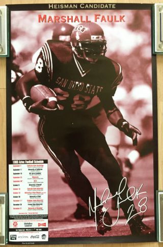 Marshall Faulk 1993 Sdsu Football Poster Facsimile Autograph San Diego State