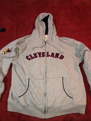 Cleveland Indians Mitchell And Ness Gray Chief Wahoo Zip Up Sweatshirt Size Xl