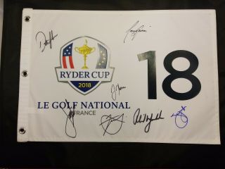 Team U.  S Signed Ryder Cup Golf Flag 2018 Le Golf National 8 Autos Phil Mickelson