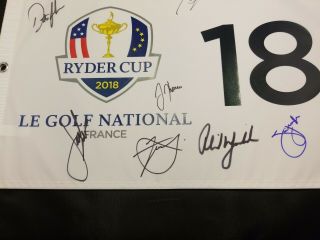 Team U.  S Signed Ryder Cup Golf Flag 2018 Le Golf National 8 Autos Phil Mickelson 3