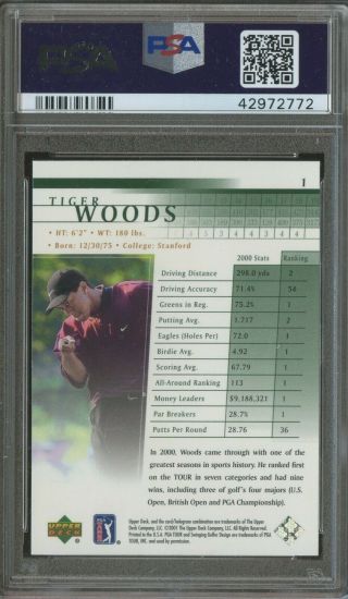 2001 Upper Deck Golf 1 Tiger Woods PSA 10 GEM 6 2