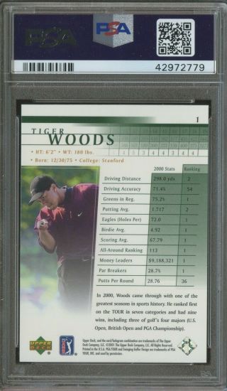 2001 Upper Deck Golf 1 Tiger Woods PSA 10 GEM 5 2