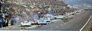 Le Mans 1970 Start Poster Signed By 5: Redman,  Elford,  Bell,  Van Lennep,  Larrousse