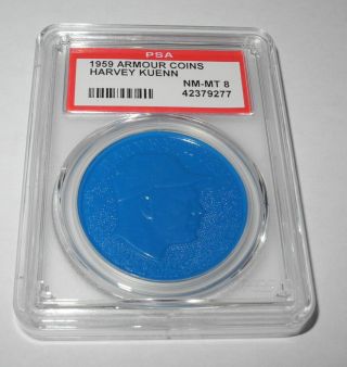 1959 Armour Baseball Coin Pin Harvey Kuenn Detroit Tigers Blue Color Psa 8 Nm - Mt