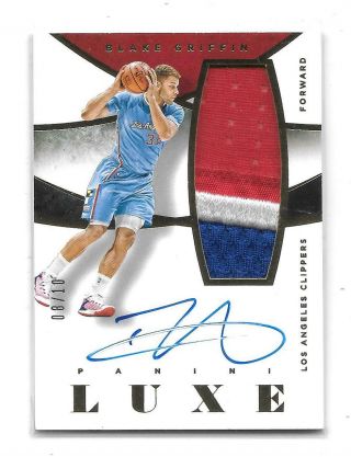 2014 - 15 Panini Luxe Blake Griffin 3 Color Jersey Patch Auto 08/10 Autograph