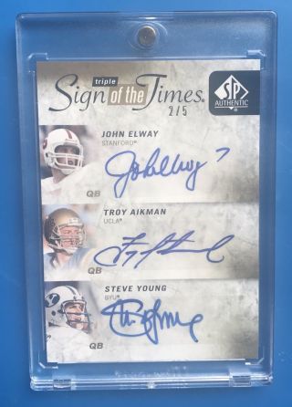 2011 Upper Deck Sp Authentic Sign Of The Times Elway Aikman Young Autograph 2/5