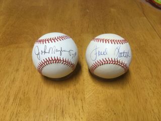 Royals Hofers John Mayberry & Fred Patek Autographed 2 American League Baseballs