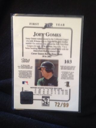 2003 Topps Tribute Contemporary Red 103 Joey Gomes FY AU Auto/99 NM - MT 2