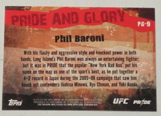 Phil Baroni Signed UFC 2010 Topps Pride & Glory Card PG - 9 Autograph FC Bushido 3