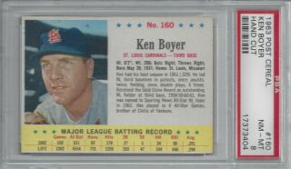 1963 Post Cereal 160 Ken Boyer St.  Louis Cardinals Hand Cut Psa 8