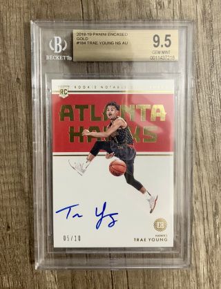 2018 - 19 Panini Encased Trae Young Gold Notable Signatures Auto Rc /10 Bgs 9.  5/10