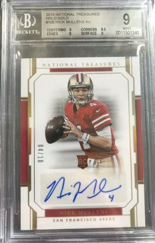 2018 National Treasures Nick Mullens Rc Auto Gold Ssp 4/10 (1/1) Jsy Bgs 9 