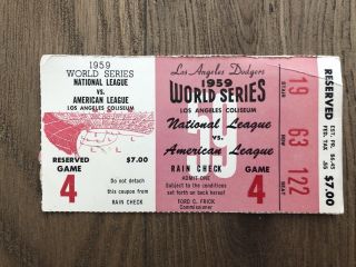 1959 World Series Game 4 Baseball Ticket Stub La Dodgers Chicago Whitesox