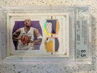 2015 - 16 National Treasures Kobe Bryant Game Prime Jersey Patch /25 Bgs 8.  5