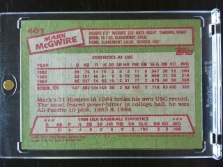 1985 Topps Mark McGwire Rookie Card 401 or Better 2