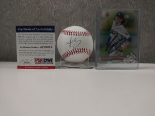 L.  A Dodgers Top Pitching Sensation Dustin May Autographed Ball And Card Psa/dna