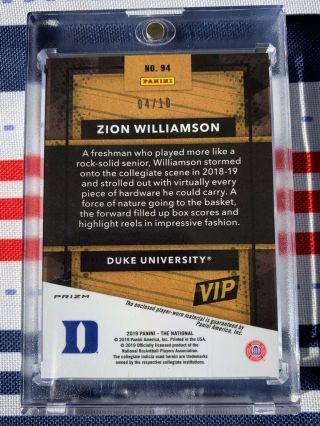 2019 Panini The National Zion Williamson 1st RC 3 Color Duke Jersey 04/10 SSP 2