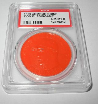 1959 Armour Baseball Coin Don Blasingame Cardinals Orange Color Psa 8 Nm - Mt