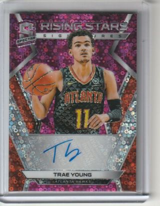 2018 - 19 Panini Spectra Trae Young Rising Stars Signatures Neon Pink Auto 02/25