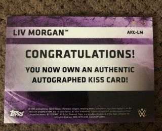 2018 Topps WWE Women’s Division LIV MORGAN Autographed Kiss Card d /25 2