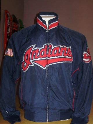 Cleveland Indians Authentic Majestic Dugout Jacket W/ Usa Chief Wahoo Patch