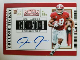 Josh Jacobs 2019 Contenders Draft College Ticket Auto Rookie Card Rc 122 Raider