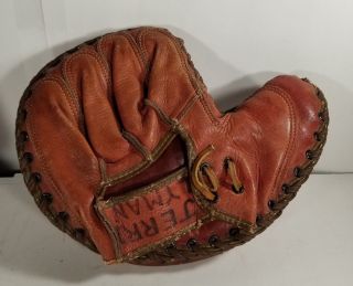Vintage 1950s Denkert Leather Catchers Mitt Baseball Glove Eddy Fitz Gerald M223