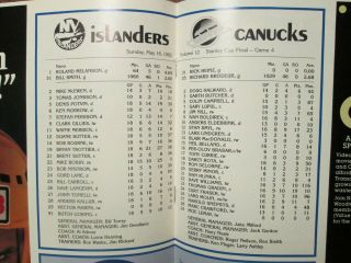 1982 VANCOUVER CANUCKS VS NY ISLANDERS STANLEY CUP FINAL GAME 4 PROGRAM - May 16 5