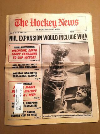 The Hockey News,  June 1977,  Vol 30 No 34,  40p: Montreal Wins 20th Stanley Cup