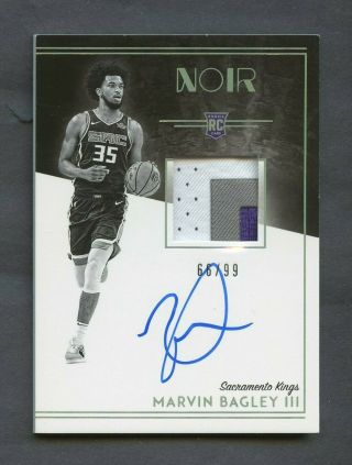 2018 - 19 Panini Noir Marvin Bagley Iii Rpa Rc Rookie 3 - Color Patch Auto 66/99