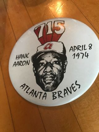 Hank Aaron 715th Home Run April 8th,  1974 Pin Back Button Trending At 15