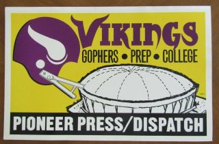 Vintage Vikings Gophers Football Poster St Paul Dispatch Pioneer Press Newspaper