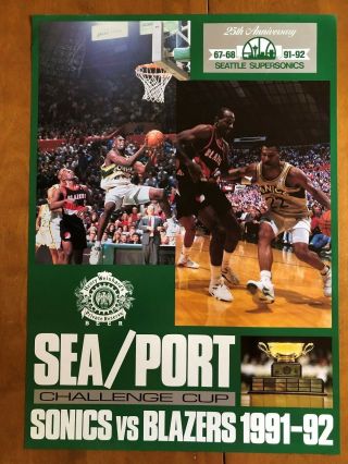 Shawn Kemp 1991 - 92 Poster Seattle Sonics Giveaway Portland Trail Blazers