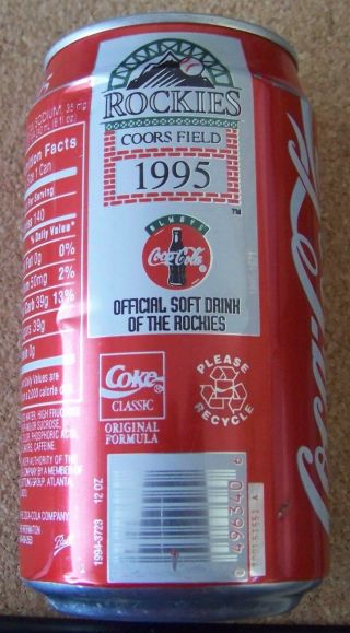 1995 Colorado Rockies Coors Field Inaugural Year Season Coca Cola Can Empty Coke