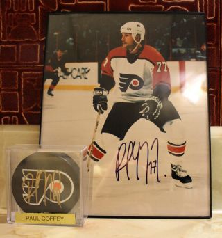 Paul Coffey Signed Autographed Philadelphia Flyers Nhl Puck And 8x10 Photo