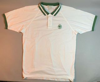Vintage Wimbledon All England Lawn Tennis White Polo Shirt Size Medium 1980s