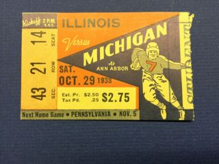 1938 Michigan Vs Illinois Football Ticket Stub