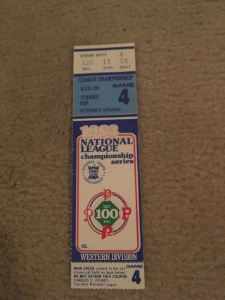 1983 National League Championship Series Game 4 Ticket Phillies Vs La Dodgers