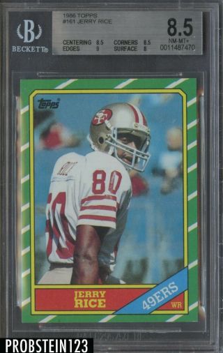 1986 Topps Football 161 Jerry Rice San Francisco 49ers Rc Rookie Hof Bgs 8.  5
