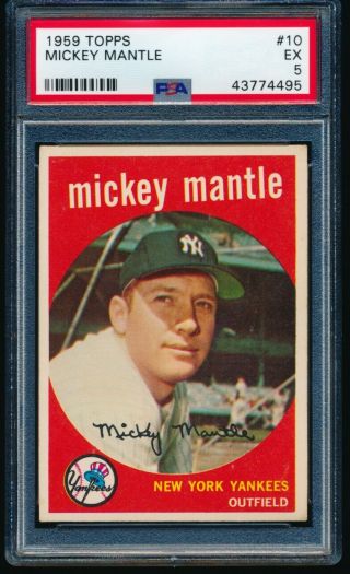 1959 Topps Mickey Mantle 10 Psa 5,  Centered With Strong Eye Appeal