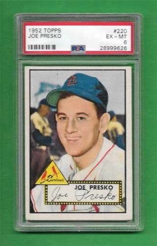 1952 Topps 220 Joe Presko Psa Ex - Mt 6 St Louis Cardinals Old Baseball Card