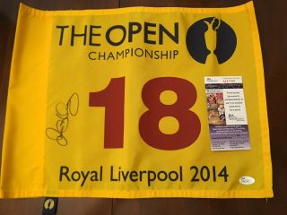 Rory Mcilroy Signed 2014 British 143rd Open Royal Liverpool Flag Jsa