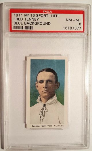 1911 M116 Sporting Life Fred Tenney Blue Background Psa 8 Nm - Mt,  Pop 2,  1 Higher