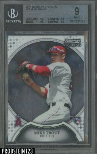 2011 Bowman Sterling 22 Mike Trout Angels Rc Rookie Bgs 9 W/ (3) 9.  5 