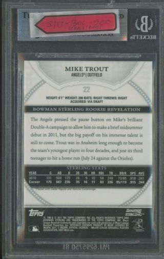 2011 Bowman Sterling 22 Mike Trout Angels RC Rookie BGS 9 w/ (3) 9.  5 ' s 2