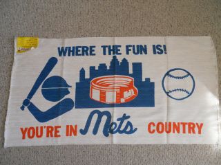The Big Sport York Mets Woven Banner Rug Wall Tapestry 24 " X 45 " Nos