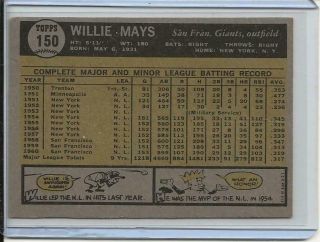 1961 Topps Baseball Card Willie Mays H/O/F San Francisco Giants Near 150 2