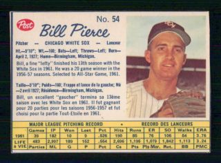 1962 Post Cereal Canadian Baseball 54 Bill Pierce 15445