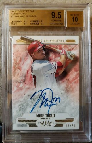2016 Topps Tier One Mike Trout Auto /50 Bgs 9.  5/10