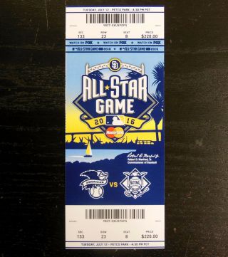2016 Mlb All Star Game San Diego Ticket Stub Major League Baseball 6000083
